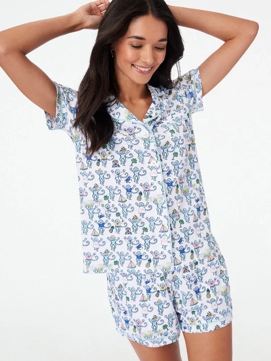 Roller Rabbit Charleston Monkey Polo Pajamas Size XSAQUA / XS - Picture 1 of 3